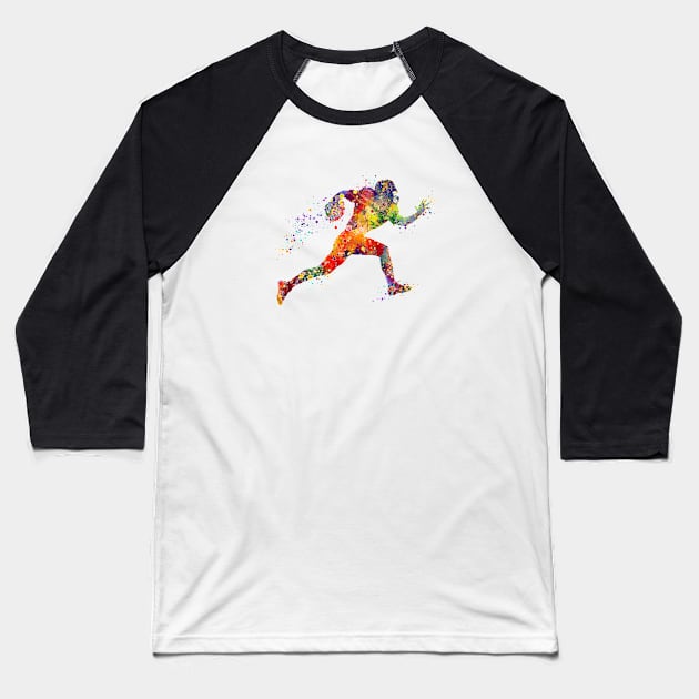 American Football Player Sports Watercolor Baseball T-Shirt by LotusGifts